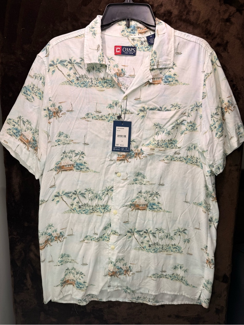 Chaps Men's Light Green Tropical Print Short-Sleeve Button-Up Shirt